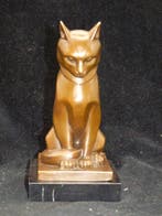 sculptuur, Bronzen Art Deco beeld van een Kat - 16.5 cm -, Antiek en Kunst