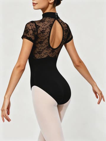 Dames Ballet Leotard met Kant en Hoge Hals - Korte Mouwen &, Verzenden, Nieuw