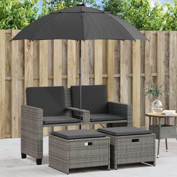 vidaXL Tuinbank 2-zits met parasol en voetenbanken poly, Verzenden, Nieuw