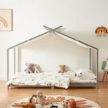Kinderbed Brome huisbed met matras 90x200 cm grijs en wit [e, Verzenden, Nieuw