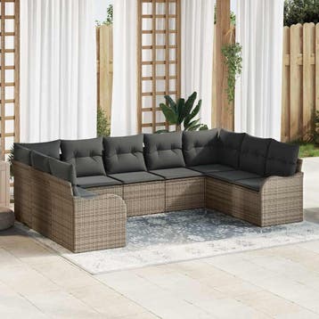 vidaXL Tuin Sofa Set 9 st Grijs poly rattan, Verzenden, Nieuw, Meer dan 8 zitplaatsen