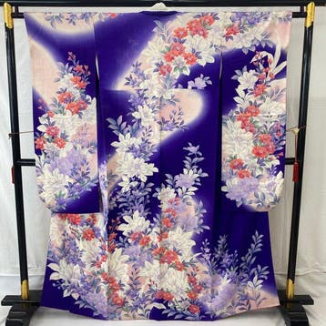 Japans vintage kimono furisode van zijde uit Japan, blauw,, Antiek en Kunst