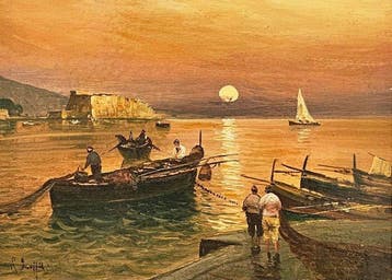 Radames Scoppa (1877-1957) - Marina di Napoli al tramonto