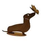 Tuinbeeld  Bumper kortharige  teckel met vlinder, Verzenden, Nieuw