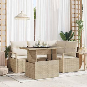 vidaXL Tuin Sofa Set 5 st 4-Aantal zitplaatsen Beige en, Tuin en Terras, Verzenden, Nieuw, Rotan, 5 zitplaatsen