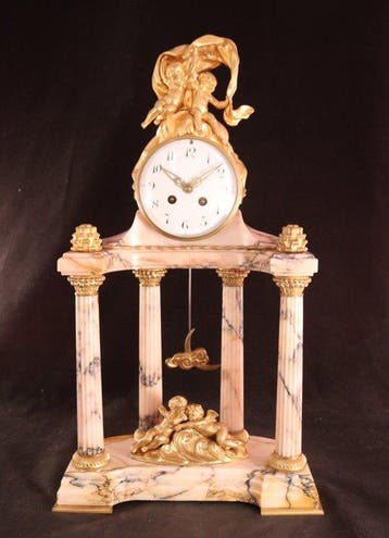 Portico klok - Grote antieke portaalpendule - Brons, Marmer, Antiek en Kunst