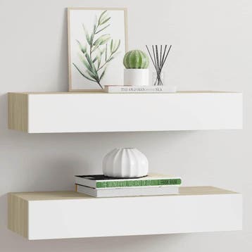 vidaXL Wandladeplanken 2 st eiken en wit 60x23,5x10cm MDF, Verzenden, Nieuw