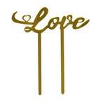 Taarttopper Love Acryl Goud 16x14cm, Verzenden, Nieuw