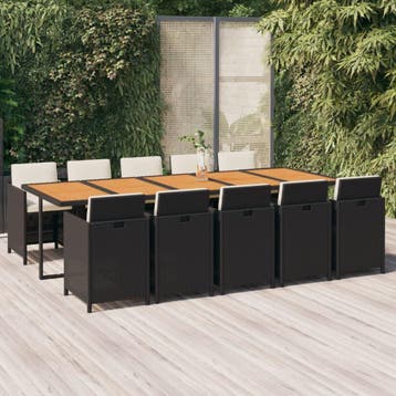vidaXL 11-delige Tuinset met kussens poly rattan zwart, Verzenden, Nieuw, Tuinset