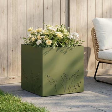 vidaXL Plantenbak Olijfgroen 50 x 50 x 49 cm Koudgewalst, Verzenden, Minder dan 60 cm, Nieuw, Metaal