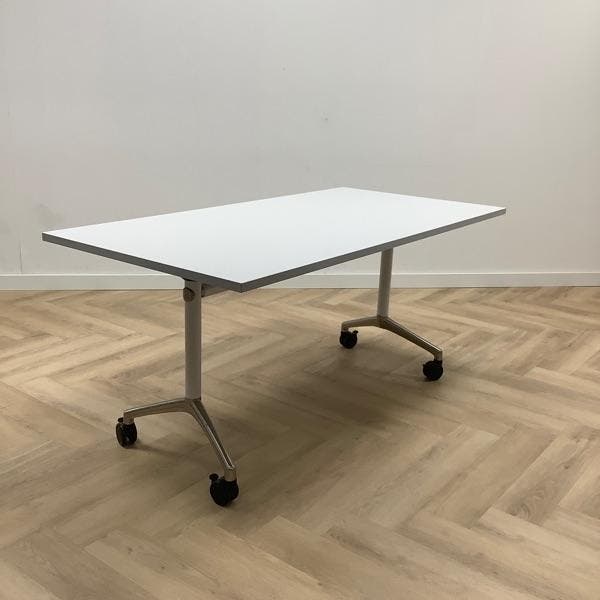 verrijdbare klaptafel, 160x80 vm, grijs - metaalkleur, Huis en Inrichting, Tafelonderdelen, Gebruikt, Ophalen of Verzenden