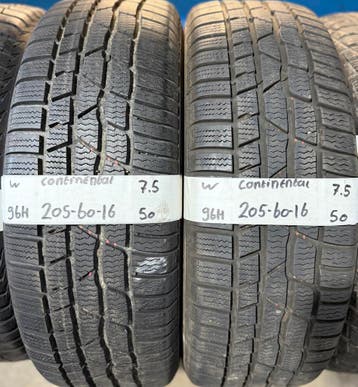 2x 205-60-16 Continental Winter 96H 2x7.5mm€50 PST 205 60 16, Ophalen, Gebruikt, 16 inch, Band(en)