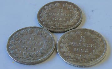 Frankrijk. Louis Philippe I. 5 Francs 1836/1844 (3 coins)