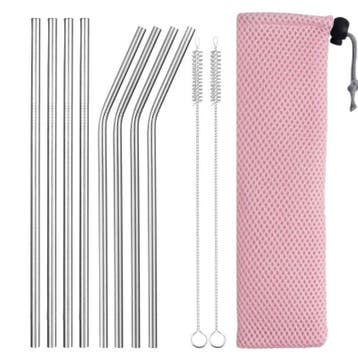 Fako Bijoux - RVS Rietjes Set -  8 Herbruikbare Rietjes - 4, Verzenden, Nieuw