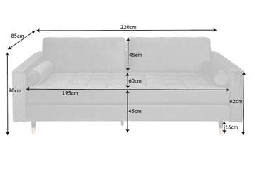 Design 3-zits loungebank COSY VELVET 220cm grijs fluwelen, Huis en Inrichting, Banken | Bankstellen, Ophalen of Verzenden, Nieuw