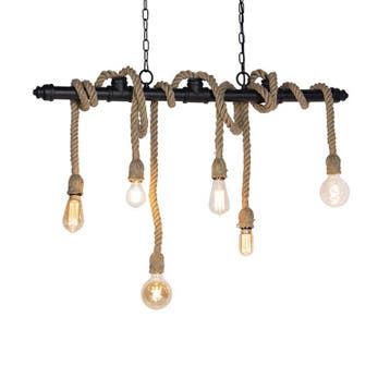 Qazqa industriële 6-lichts touwen hanglamp, zwart, Ophalen of Verzenden, Nieuw in verpakking, Verlichting