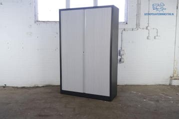 Tweedehands roldeurkast zwart met grijze lamellen, 3, Huis en Inrichting, Kasten | Roldeurkasten en Archiefkasten, Gebruikt, 100 tot 150 cm