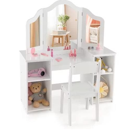 Kinderkaptafel met Stoel en Drievoudige Spiegel Set, Huis en Inrichting, Bureaus, Nieuw, Verzenden