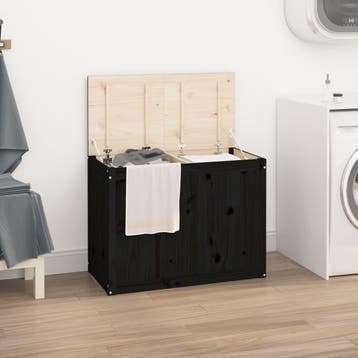vidaXL Wasmand 88,5x44x66 cm massief grenenhout zwart, Verzenden, Nieuw