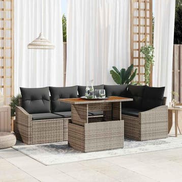 vidaXL Tuin Sofa Set 6 st Grijs Poly riet, Verzenden, Nieuw, 6 zitplaatsen