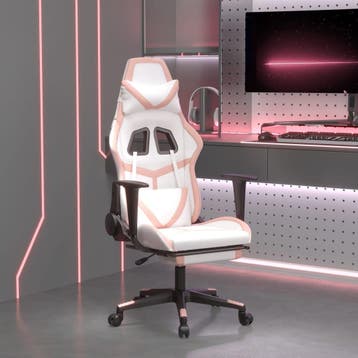 vidaXL Gamestoel met voetensteun kunstleer wit en roze, Verzenden, Nieuw, Roze