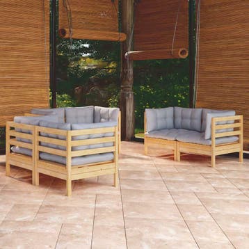 vidaXL 6-delige Loungeset met grijze kussens grenenhout, Verzenden, Nieuw, Loungeset