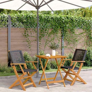 vidaXL 3-delige Bistroset poly rattan en massief hout zwart, Verzenden, Nieuw, Hardhout