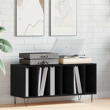 vidaXL Platenkast met plank Zwart Eiken 100 x 38 x 48 cm, Verzenden, Nieuw