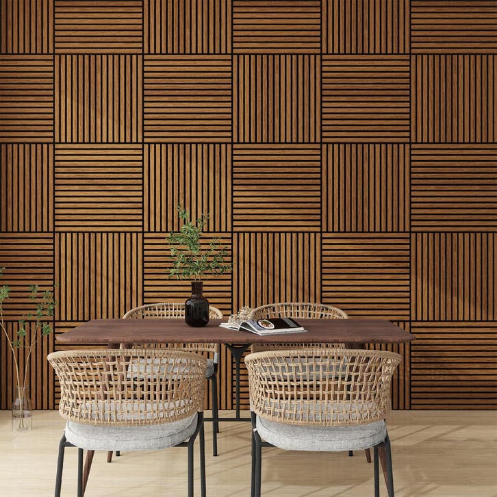 Akoestisch wandpaneel Vang 4 stuks 1,44 m² teak 60x60 cm NEU, Doe-het-zelf en Verbouw, Platen en Panelen, Verzenden