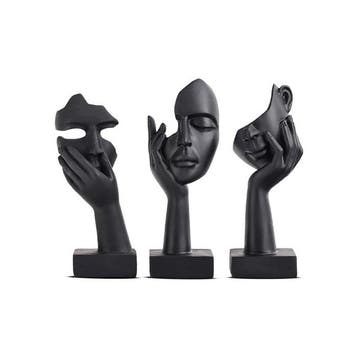 sculptuur, Contemporary Abstract Face Figurines – 3 Piece