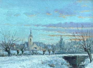 Nederlandse school (XX) - Winters landschap met dorp op de