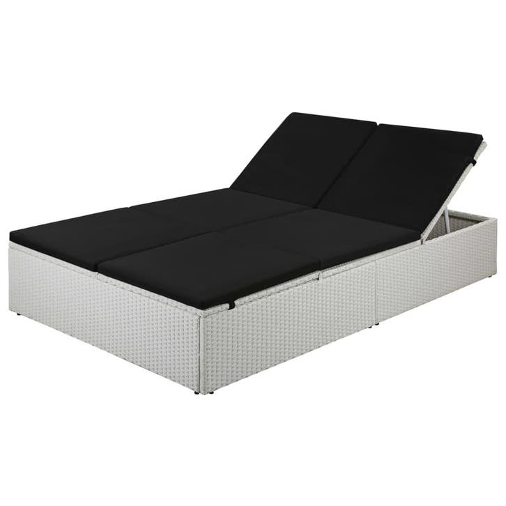 vidaXL Ligbed met kussen poly rattan zwart, Tuin en Terras, Ligbedden, Nieuw, Verzenden