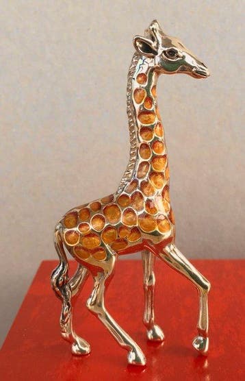 Saturno - Beeldje - Vintage miniatuur zilveren giraffe -