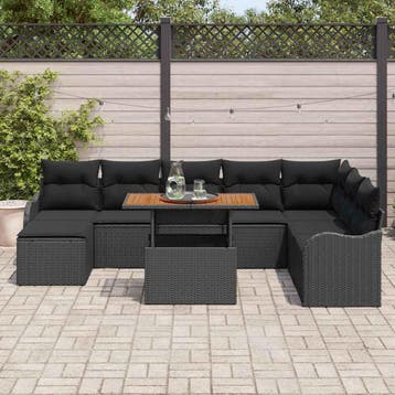 vidaXL Tuin Sofa Set 9 st Zwart Poly riet, Verzenden, Nieuw, Meer dan 8 zitplaatsen