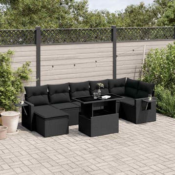 vidaXL 8-delige Loungeset met kussens poly rattan zwart, Verzenden, Nieuw, Loungeset