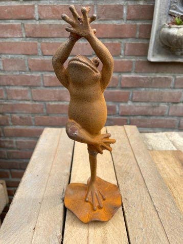 sculptuur, Yoga kikker - 24 cm - Gietijzer, Antiek en Kunst, Curiosa en Brocante