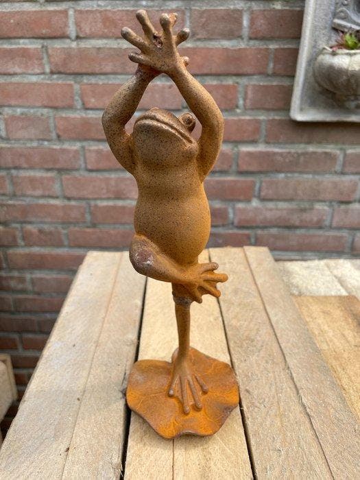 sculptuur, Yoga kikker - 24 cm - Gietijzer, Antiek en Kunst, Curiosa en Brocante