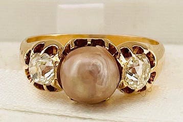 Ring - 18 karaat Geel goud Parel - Diamant, Nieuw