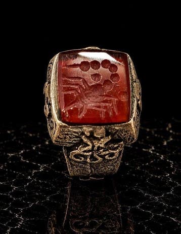 Islamitisch Zilver Ring met carneool intaglio (Zonder, Antiek en Kunst