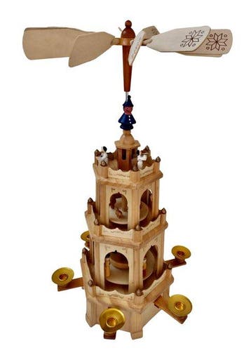 Kerstbeeldje - Draaiende kerstpiramide met drie niveaus - 48