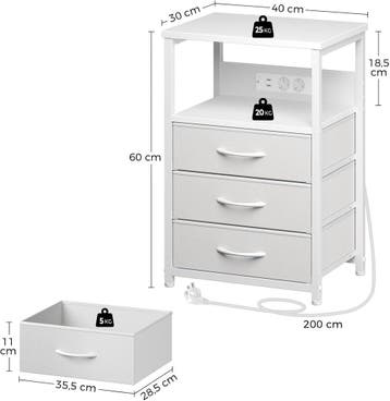 Nachtkastje - Bijzettafel - Opbergkastje - 40x30x60 cm - Wit, Verzenden, Zo goed als nieuw