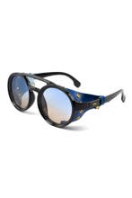 Motor Ronde Zonnebril Zwart Montuur Zijkanten Blauw Bruin Gr, Ophalen of Verzenden, Nieuw, Feestartikel, Carnaval