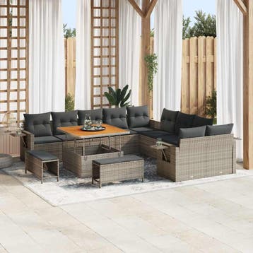 vidaXL Tuinbankenset 13 st Grijs poly rattan, Verzenden, Nieuw, Rotan, 3 zitplaatsen