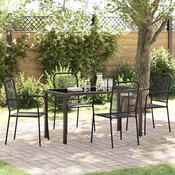 vidaXL Tuin eettafelset 5 st Zwart Gepoedercoat staal, Verzenden, Nieuw, 5 zitplaatsen