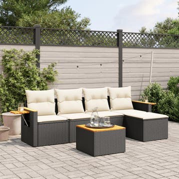 vidaXL 6-delige Loungeset met kussens poly rattan zwart, Verzenden, Nieuw, Loungeset