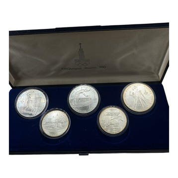 Rusland. Set of 5 coins: 5 & 10 Roubles / 1980 Summer, Postzegels en Munten, Munten | Europa | Niet-Euromunten