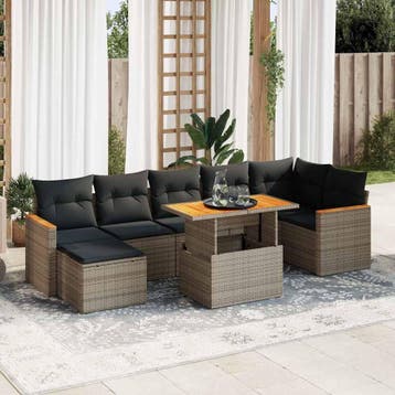 vidaXL 8-delige Loungeset met kussens poly rattan acacia, Verzenden, Nieuw, Loungeset