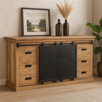 Dressoir Mangohout Milan 240 cm, Verzenden, Nieuw, Overige houtsoorten, Industriële meubels