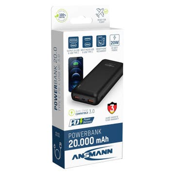 Powerbank USB-C 20.000 mAh - Zwart, Nieuw