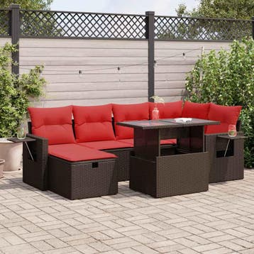 vidaXL 7-delige Loungeset met kussens poly rattan acacia, Verzenden, Nieuw, Loungeset